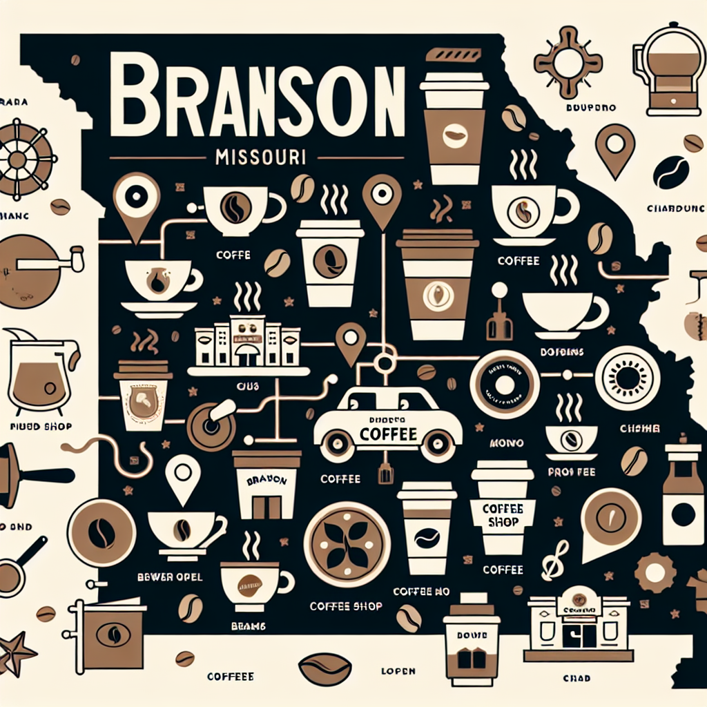 Explore the map of Branson’s coffee shops, each marked by a unique blend and brew.